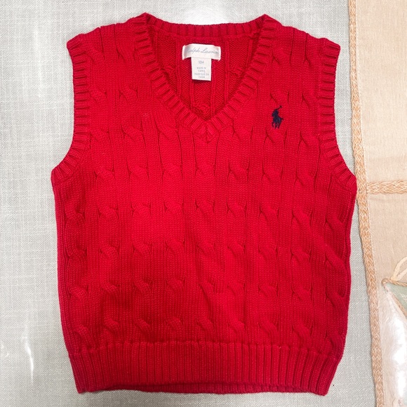 Ralph Lauren Red Cable Knit Toddler Baby Sweater Vest size 18 Months - Picture 1 of 3
